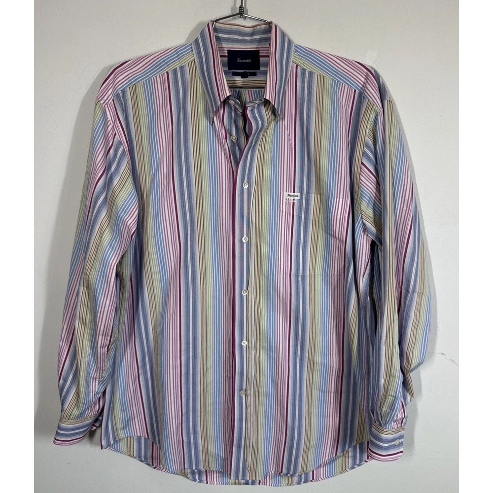 Faconnable Classique Multicolor Stripe Long Sleeve Button Down Men's L Career